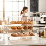CP 3 Tray Bakery Display Case Rear Doors | 21x17.75x16.5" Acrylic- CHICKEN PIECES