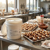 commercial-mixer-incorporating-clown-marshmallow-creme-into-large-batch-fudge