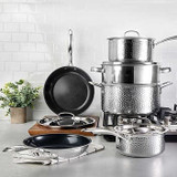 GRANITESTONE Hammered Black Ceramic Stainless Steel Set, 10-pieces