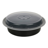 Versatainer 24oz Round Black Plastic Containers, 7In, 7In, With Clear Lid, Microwaveable | 150UN/Unit, 1 Unit/Case