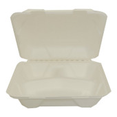 Gordon Choice 50oz 3 Compartment Hinged White Bagasse Paper Containers, 9X9X2.5In, Ecology Friendly | 50UN/Unit, 4 Units/Case