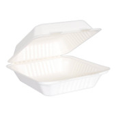 Gordon Choice 52oz Hinged White Bagasse Containers, 9 X 9 X 3In, Ecology Friendly | 50UN/Unit, 4 Units/Case