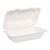 Gordon Choice 35oz Hinged White Bagasse Containers, 1 Compartment, Microwave and Freezer Safe, 9X6X3In, Ecology Friendly | 50UN/Unit, 4 Units/Case