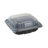 Earth Choice 38oz 1-Compartment Hinged Black Plastic Containers, 8.5X8.5X3.1In, Clear Vented Lid | 150UN/Unit, 1 Unit/Case