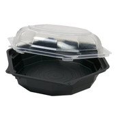 Clearview 22oz Hinged Hexagonal Black And Clear Plastic Containers, 1 Compartment, Smartlock Dual Color, 7X3In | 120UN/Unit, 1 Unit/Case