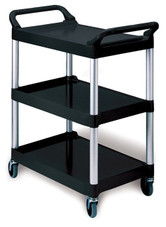 Rubbermaid Commercial 3 Shelf Black Plastic 200Lb Capacity Utility Cart | 1UN/Unit, 1 Unit/Case