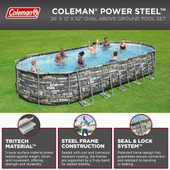 Coleman Power Steel 26' x 52" Deluxe Series Pool Set with wi-fi Pump Ladder and Cover