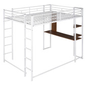 Chicken Pieces Full Size Metal Loft Bed with 2 Shelves and one Desk | Modern Space-Saving Design 