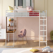 Chicken Pieces Full Size Metal Loft Bed with 2 Shelves and one Desk | Modern Space-Saving Design 