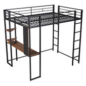 Chicken Pieces Full Size Metal Loft Bed with 2 Shelves and one Desk | Modern Space-Saving Design 