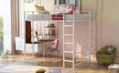 Chicken Pieces Full Size Metal Loft Bed with 2 Shelves and one Desk | Modern Space-Saving Design 