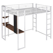 Chicken Pieces Full Size Metal Loft Bed with 2 Shelves and one Desk | Modern Space-Saving Design 