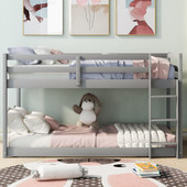 Chicken Pieces Twin over Twin Floor Bunk Bed with Ladder | Space-Saving and Sturdy Design 