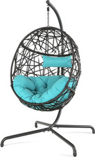 Chicken Pieces Hanging Egg Chair with UV-Resistant Cushion and Stand (Turquoise) 