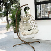 Chicken Pieces Swing Egg Hanging Chair with Cushion, Pillow & Stand for Indoor/Outdoor Use 