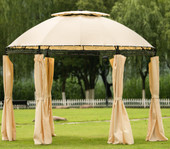 Chicken Pieces Outdoor Gazebo Steel Fabric Round Soft Top - Patio Dome Gazebo with Removable Curtains  