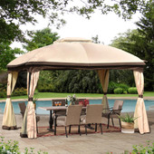 Chicken Pieces Patio Outdoor Gazebo - Double Roof Canopy with Mosquito Netting | 9.8 Ft. W x 11.8 Ft. D 