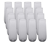 Chicken Pieces CP 9 oz. Heavy Weight Clear Plastic Stemless Champagne Flute - 16/Pack | Toast to Elegance with Sturdy Plastic Stemless Flutes 