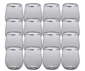 CP 12 oz. Heavy Weight Clear Plastic Stemless Wine Glass with Silver Rim - 16/Pack-Chicken Pieces