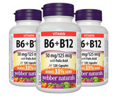 Webber Naturals B6, B12 with Folic Acid - 3 x 120 Capsules | Vitamin B Complex Support-Chicken Pieces