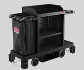 Suncast Black Premium Janitor / Housekeeping Cart with Adjustable Caster System, Bag, and Non-Marring Wall Bumpers | Versatile and Efficient Cleaning Solution