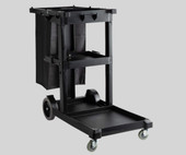 CP Janitorial Black Cleaning Cart / Janitor Cart with 3 Shelves and Vinyl Bag - Efficient Cleaning and Organization-Chicken Pieces