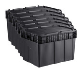 CP 30" x 22" x 20" Stackable Black Chafer Tote / Storage Box with Attached Lid (6-Pack) - Efficient Food Storage and Transport Solution-Chicken Pieces