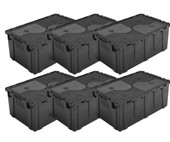 CP 27" x 17" x 12" Stackable Black Chafer Tote / Storage Box with Attached Lid (6-Pack) - Efficient Food Storage and Transport Solution-Chicken Pieces
