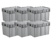 CP 30" x 22" x 20" Stackable Grey Chafer Tote / Storage Box with Attached Lid (6-Pack) - Efficient Food Storage and Transport Solution-Chicken Pieces