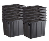 CP 22" x 15" x 17" Large Stackable Black Chafer Tote / Storage Box with Attached Lid (12-Pack) - Efficient Food Storage and Transport Solution-Chicken Pieces