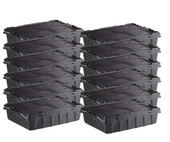 CP 22" x 15" x 5" Small Stackable Black Chafer Tote / Storage Box with Attached Lid (12-Pack) - Efficient Food Storage and Transport Solution-Chicken Pieces