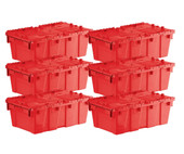  Orbis 20" x 12" x 8" Stack-N-Nest Flipak Red Industrial Tote Box with Hinged Lockable Lid (6-Pack) - Secure and Versatile Storage Solution for Industrial Use 