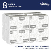 Kleenex Multifold White Paper Towels (02046) | 150 Tri Fold Towels/Pack | 8 Packs/Case - Total 1,200 Towels