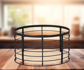 Cal-Mil Madison 12 1/2" x 7" Round Black Metal / Reclaimed Bamboo Reversible Display Riser - Elevate Your Presentation in Style