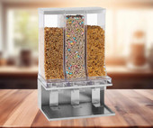 Cal-Mil 17 1/2" x 12" x 24" Stainless Steel Triple Canister Cereal Dispenser - Space-Saving, Sanitary, and Easy to Clean