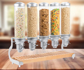 Cal-Mil Turn N Serve Beechwood 5 Liter, 5 Canister Cereal Dispenser - Variety and Efficiency with Natural Charm