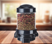 Cal-Mil Black Wall Mount 1.5 Liter Single Canister Tea Leaf and Topping Dispenser - Precise Portion Control for Delightful Treats