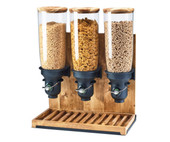 Cal-Mil Madera 5 Liter Triple Canister Free Flow Cereal Dispenser - Rustic Elegance Meets Efficient Service