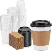 CP HOSPO White Poly Paper Hot Cup and Lid  W/ Kraft Sleeves- 1000/Pack