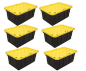 Stackable Strong Storage Tote Bin, Plastic Organizer Box - Black Base & Yellow Snap-on Lid, 64L (6/CASE)-Chicken Pieces