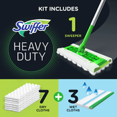 Swiffer Sweeper Dry + Wet Sweeping Kit - 1 Sweeper, 7 Dry Cloths(4/Case)-Chicken Pieces
