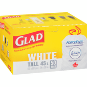 GLAD White Tall 45 Litres Garbage Bags Febreze Fresh, 50 Bags(8/Case)-Chicken Pieces