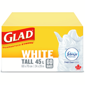 GLAD Kitchen Catchers White Tall 45 Litres Garbage 60 Bags(8/Case)-Chicken Pieces