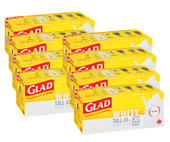 GLAD White Garbage Bags Unscented, 30 Bags Tall 45 Litres(8/Case)-Chicken Pieces