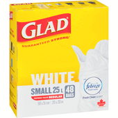 GLAD Small White Garbage Bags Febreze Fresh - 25 Litres(8/Case)-Chicken Pieces