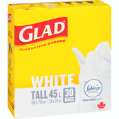 GLAD White Tall Easy-Tie Closure Garbage Bags - 45L - 30 Bags(8/Case)-Chicken Pieces