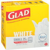 GLAD White Small 25 Litres Garbage Bags, 100 Bags(8/Case)-Chicken Pieces