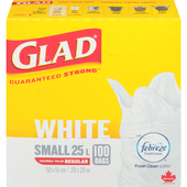 GLAD White Small 25 Litres Garbage Bags, 100 Bags(8/Case)-Chicken Pieces