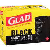 GLAD Giant Black Garbage Bags 184 Litres, 40 Bags(8/Case)-Chicken Pieces