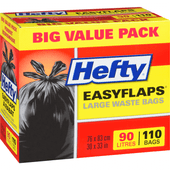 HEFTY Easyflaps Large Waste Bags - Big Value Pack, 90 L, 110 Bags(8/Case)-Chicken Pieces